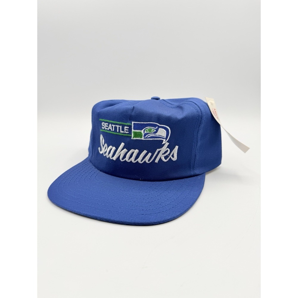Vintage DEADSTOCK Seattle Seahawks Snapback Hat 90s NFL Annco Football Script